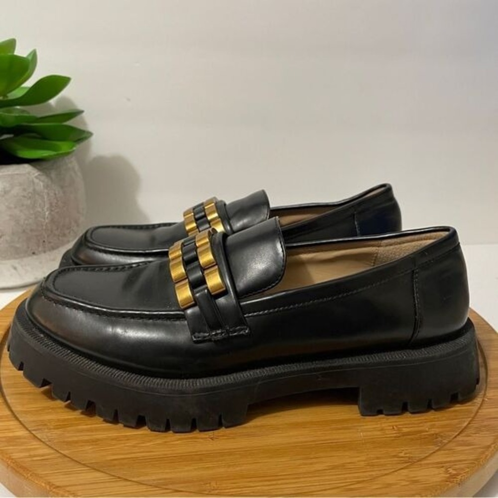 Zara Black Lug Sole Preppy Platform Loafer Women's 6.5 Grunge Chunky Heel Oxford